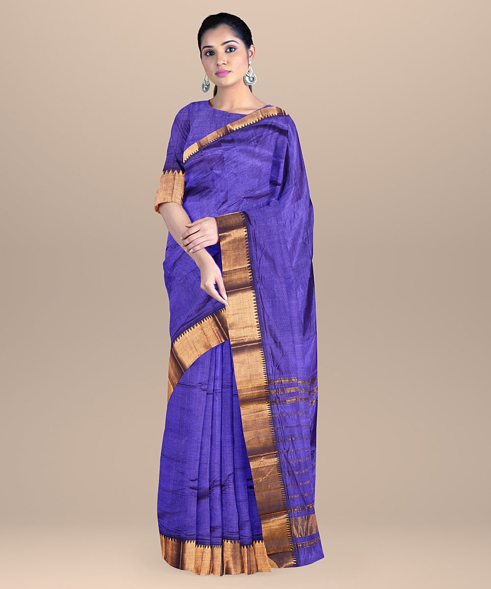 Navy blue mangalagiri handwoven cotton silk saree