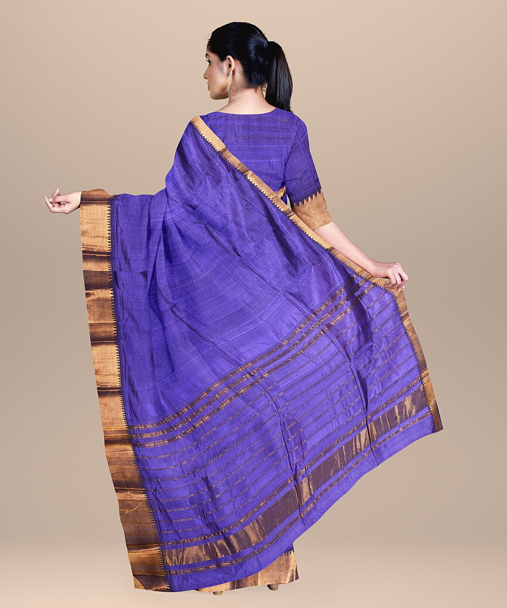 Navy blue mangalagiri handwoven cotton silk saree