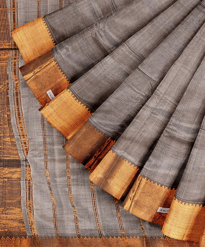 Grey handwoven mangalagiri cotton silk saree