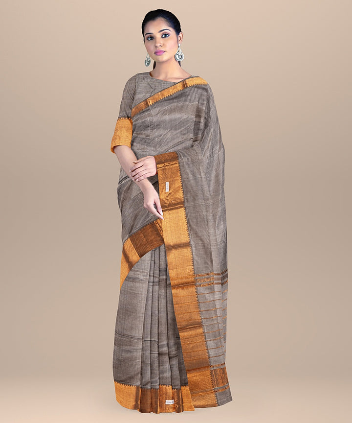 Grey handwoven mangalagiri cotton silk saree