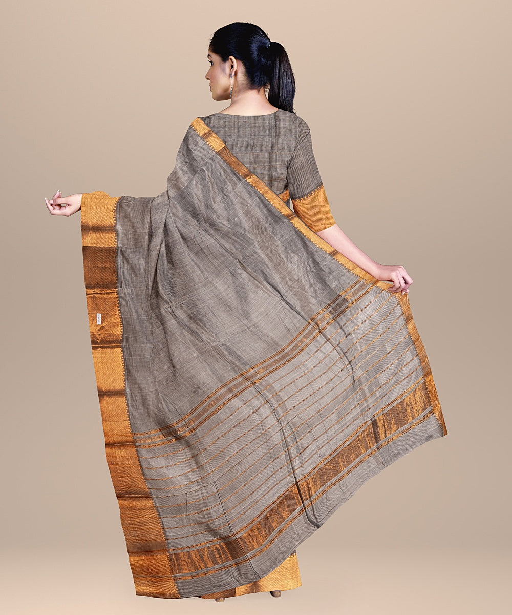 Grey handwoven mangalagiri cotton silk saree