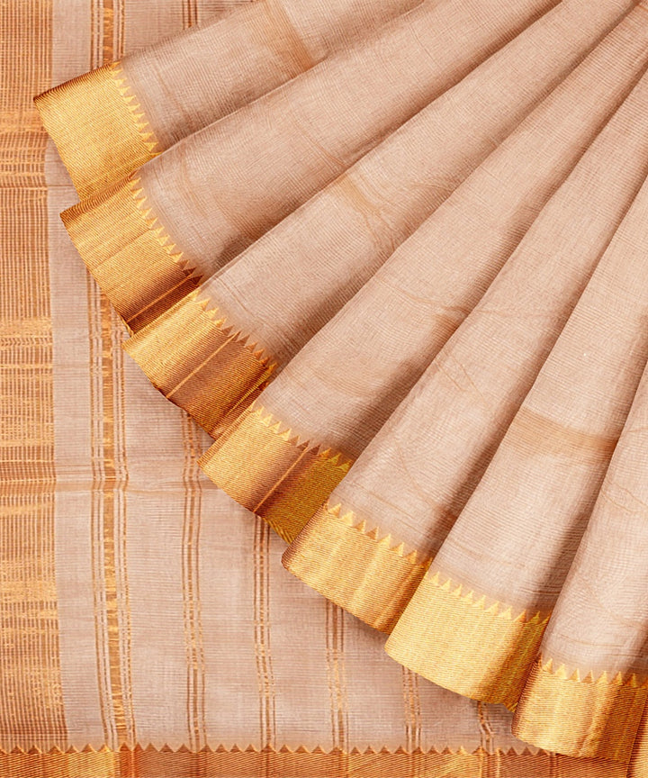 Beige cross color handwoven mangalagiri cotton silk saree