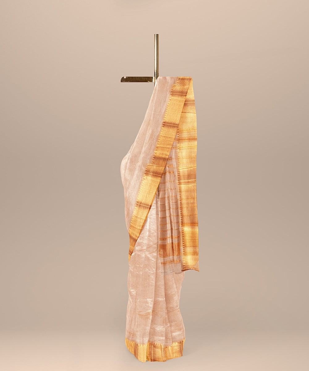 Beige cross color handwoven mangalagiri cotton silk saree