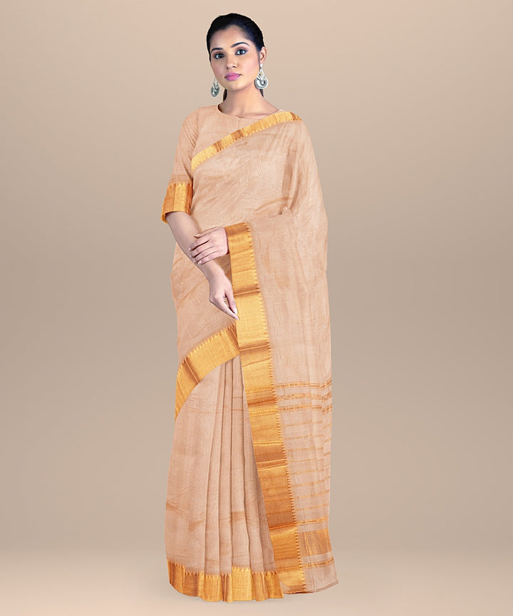 Beige cross color handwoven mangalagiri cotton silk saree