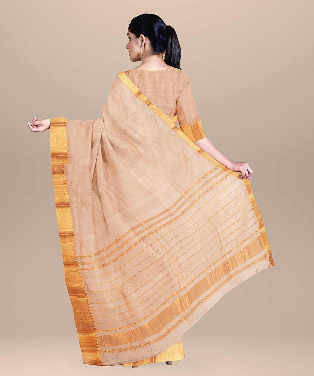 Beige cross color handwoven mangalagiri cotton silk saree