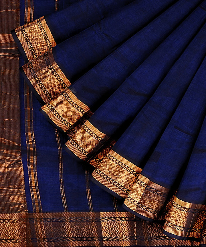 Navy blue handwoven cotton silk mangalagiri saree