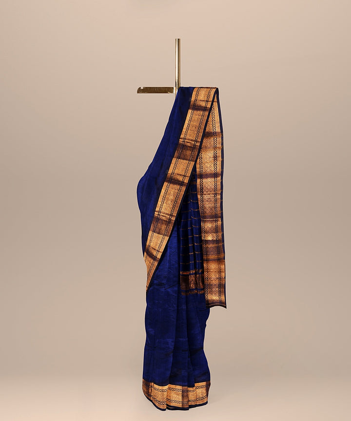 Navy blue handwoven cotton silk mangalagiri saree