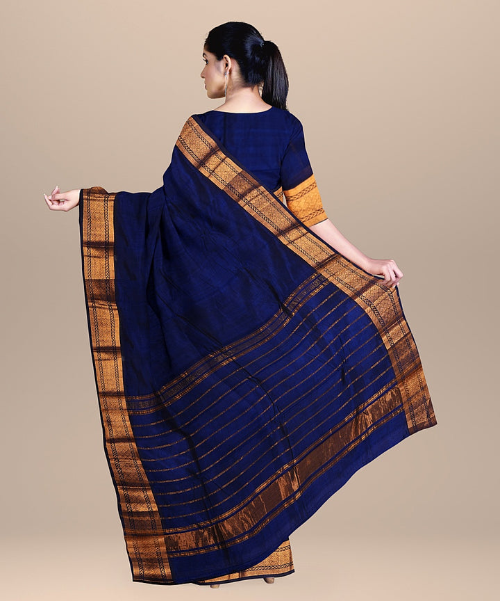 Navy blue handwoven cotton silk mangalagiri saree