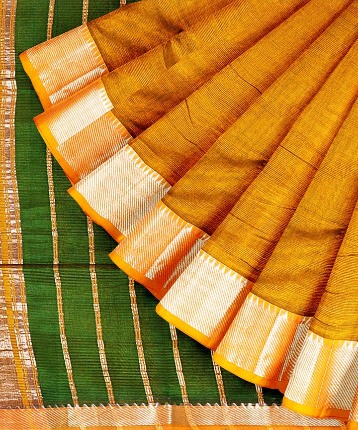 Yellow green handwoven mangalagiri cotton silk saree