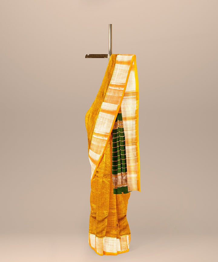 Yellow green handwoven mangalagiri cotton silk saree