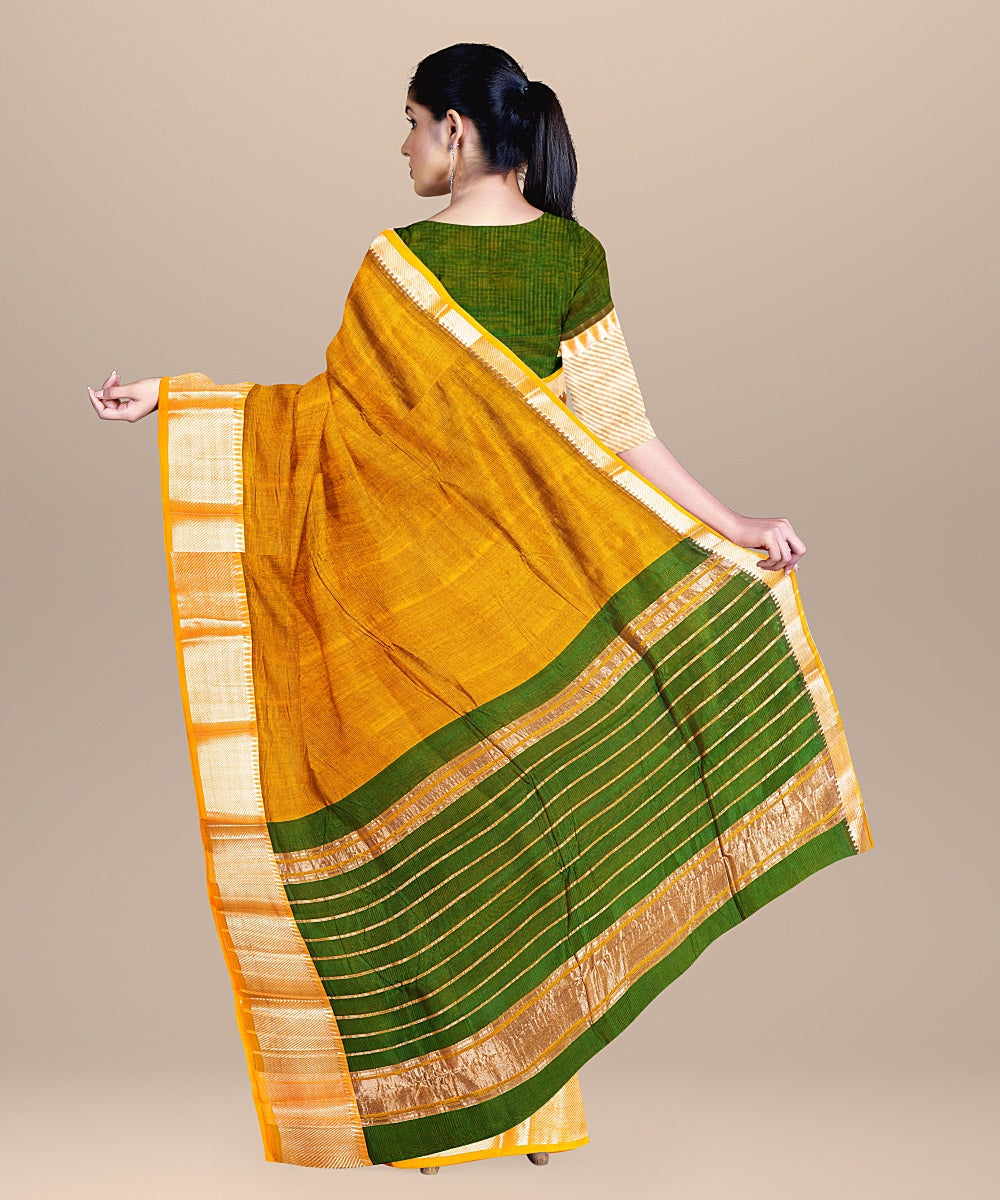 Yellow green handwoven mangalagiri cotton silk saree