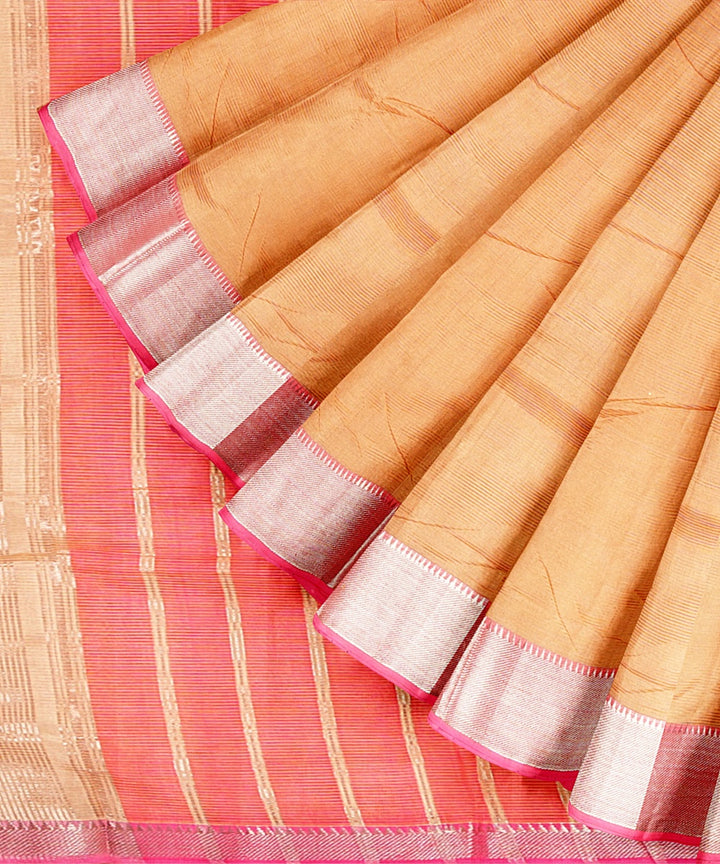 Beige handwoven mangalagiri cotton silk saree