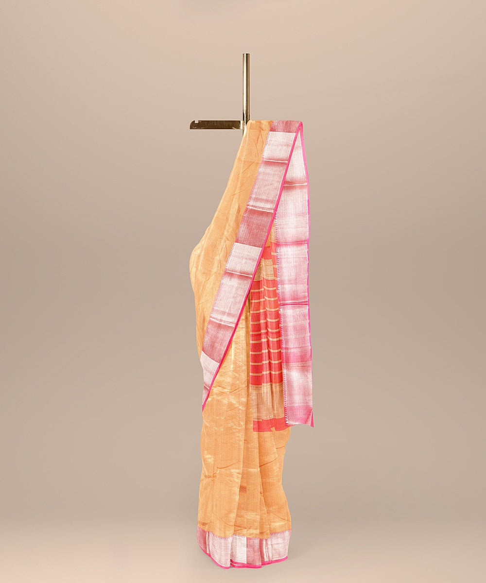 Beige handwoven mangalagiri cotton silk saree