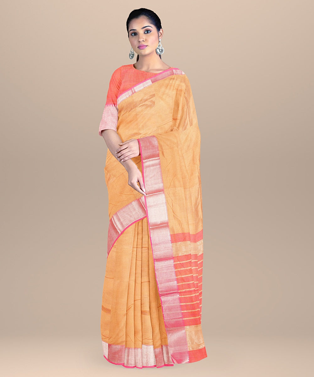 Beige handwoven mangalagiri cotton silk saree