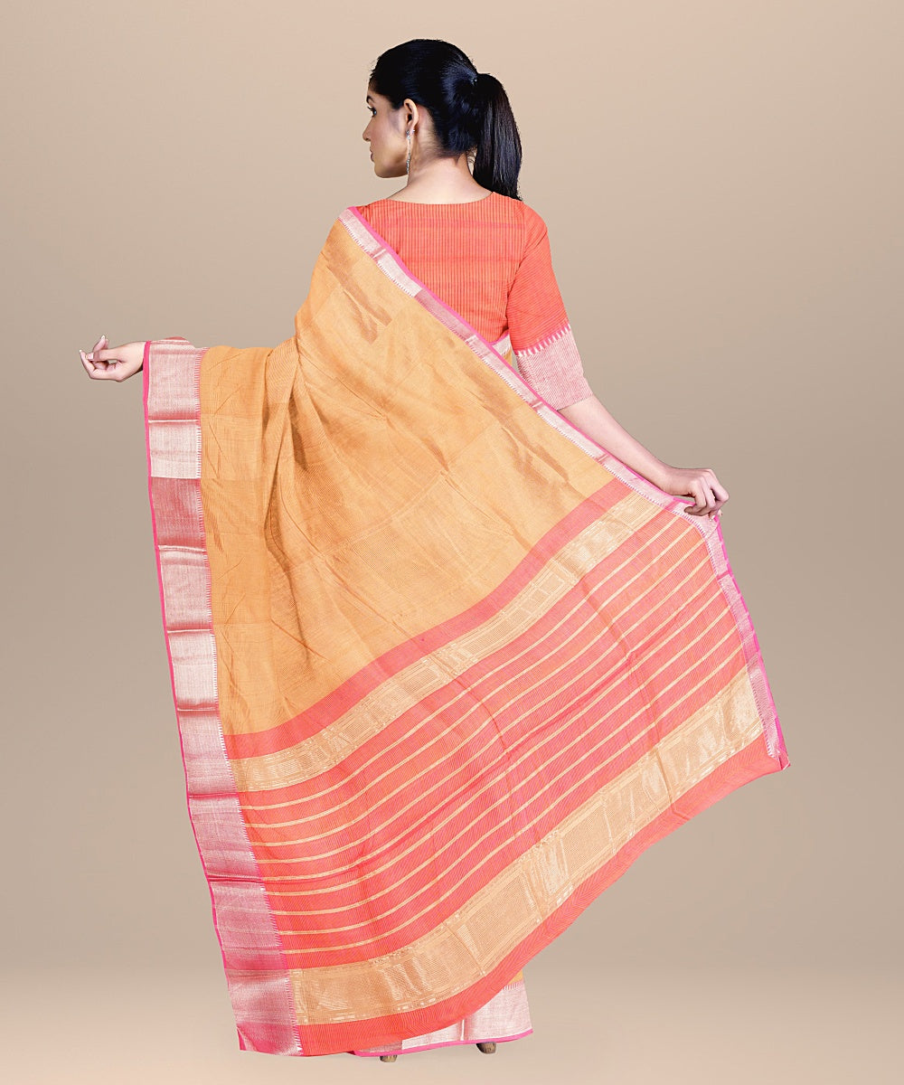 Beige handwoven mangalagiri cotton silk saree