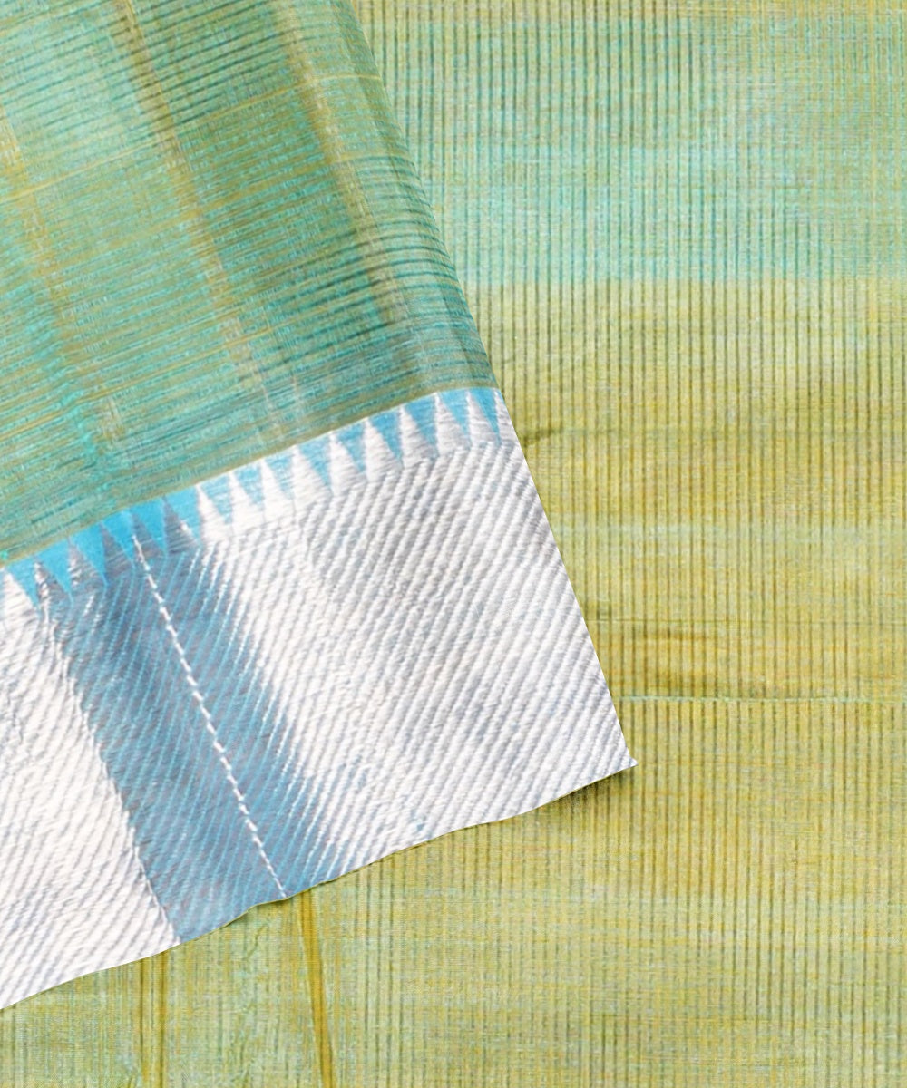 Yellow sky blue handwoven mangalagiri cotton silk saree