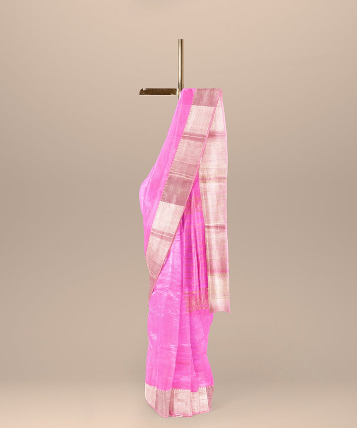 Pink handloom mangalagiri cotton silk saree