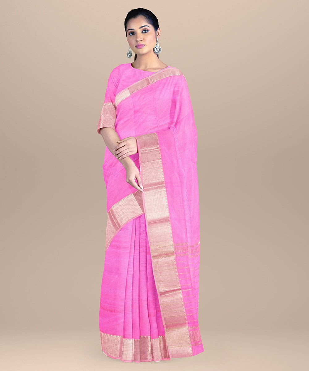 Pink handloom mangalagiri cotton silk saree