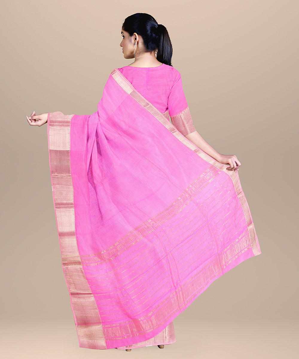 Pink handloom mangalagiri cotton silk saree