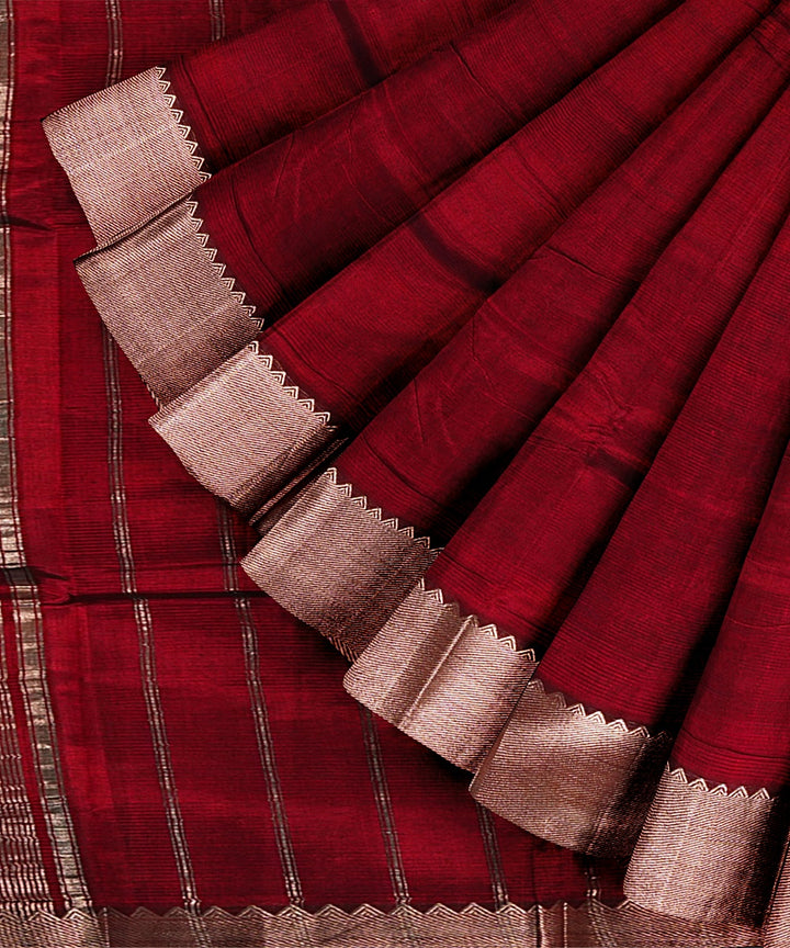 Maroon mangalagiri handwoven cotton silk saree