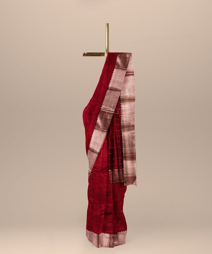 Maroon mangalagiri handwoven cotton silk saree