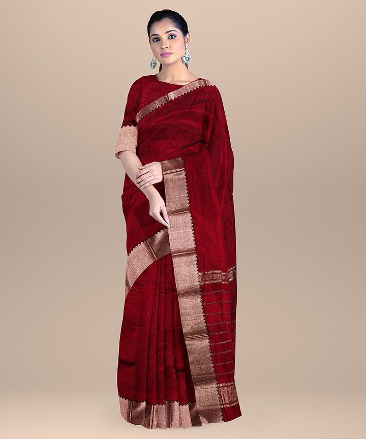 Maroon mangalagiri handwoven cotton silk saree