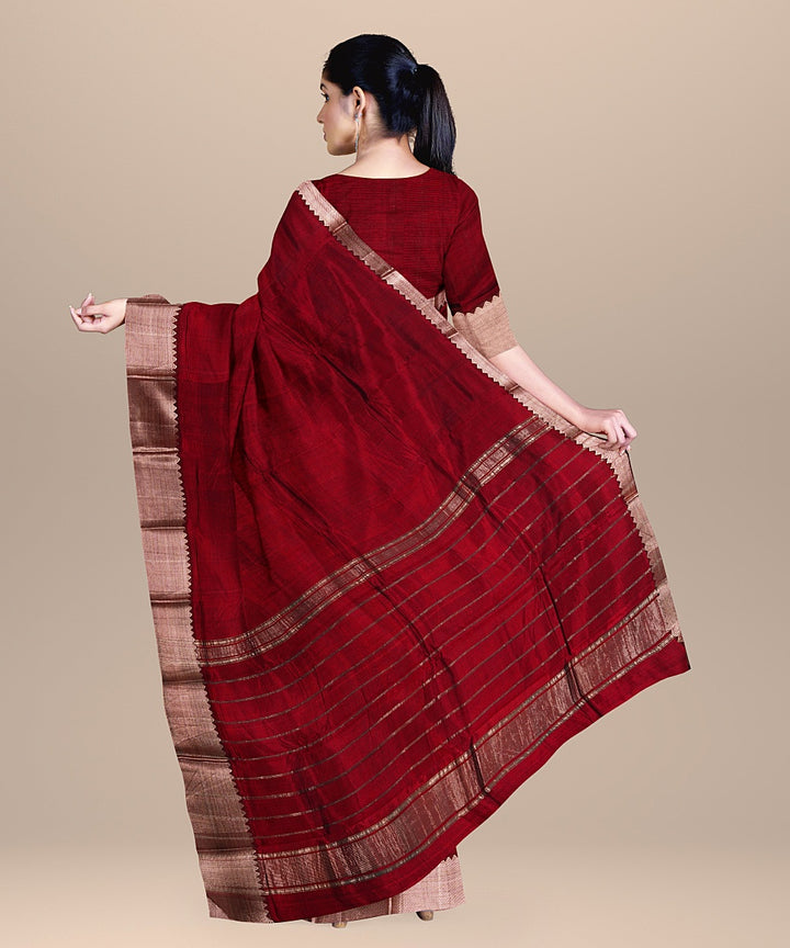 Maroon mangalagiri handwoven cotton silk saree