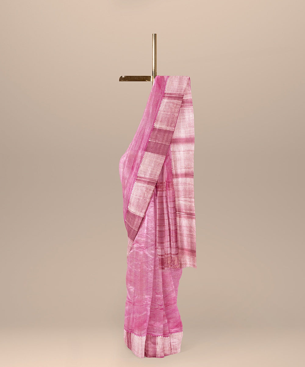 Pink handwoven mangalagiri cotton silk saree