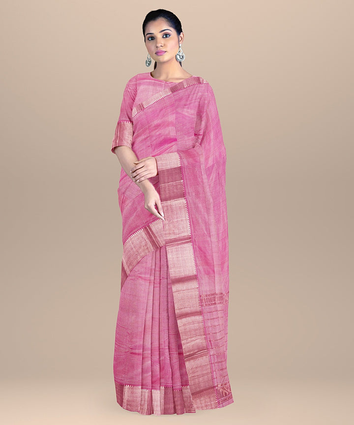 Pink handwoven mangalagiri cotton silk saree