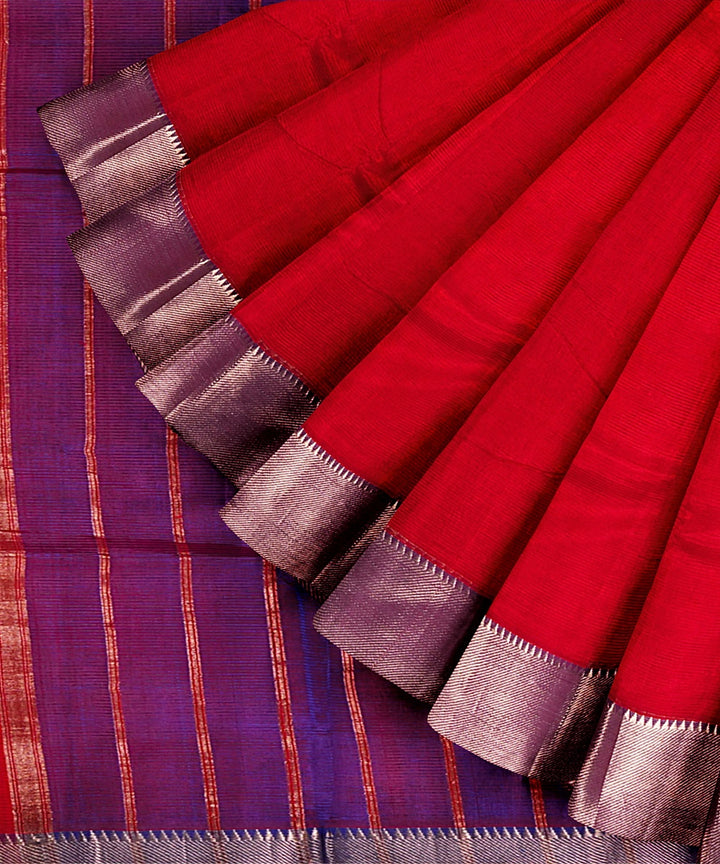 Red blue handwoven mangalagiri cotton silk saree