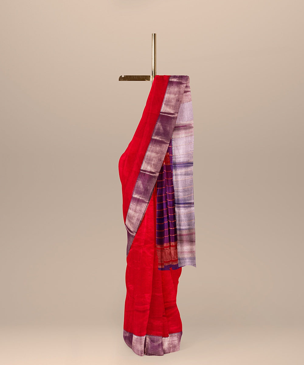 Red blue handwoven mangalagiri cotton silk saree