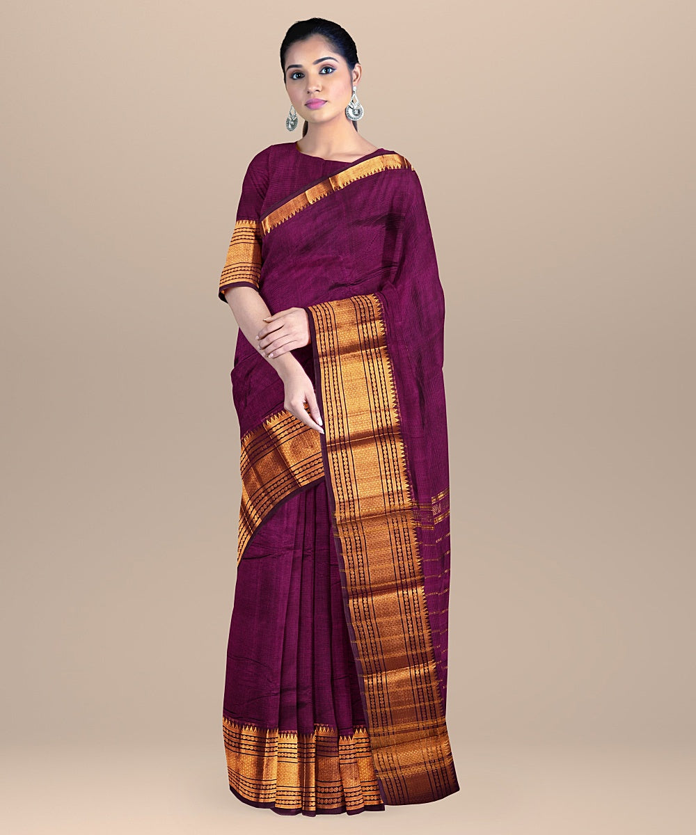 Purple mangalagiri handwoven cotton silk saree