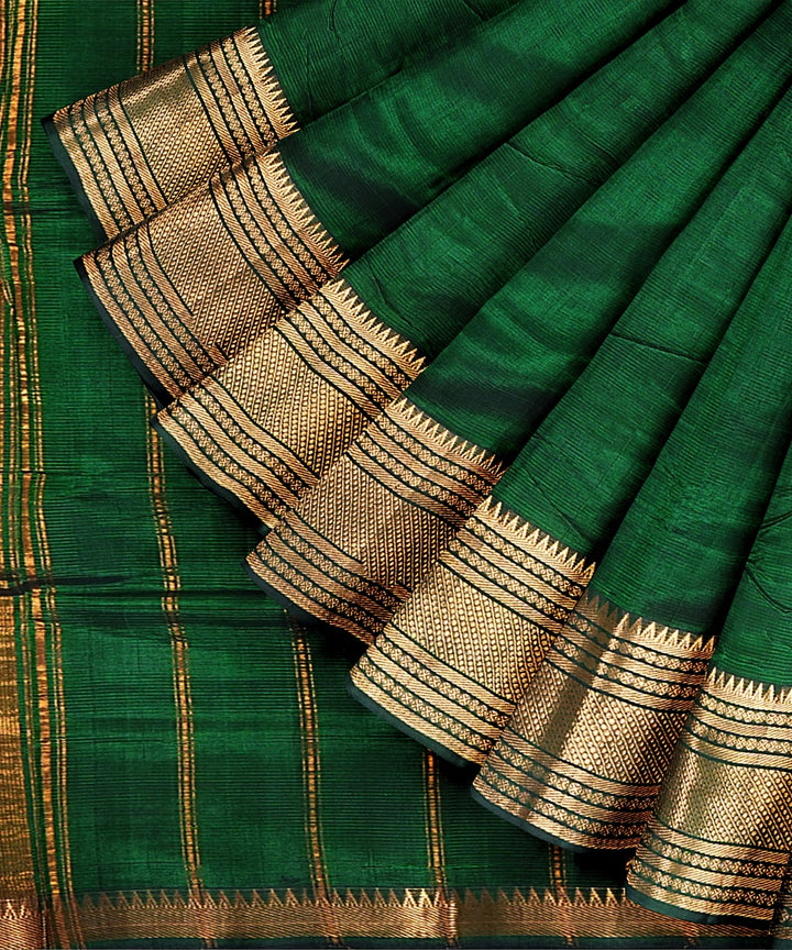 Dark green mangalagiri handwoven cotton silk saree