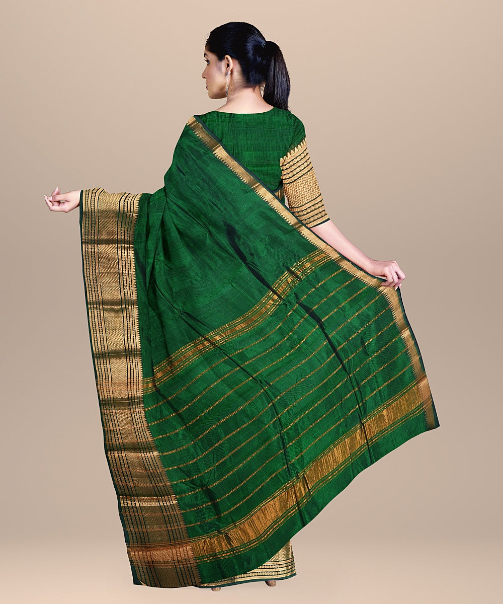 Dark green mangalagiri handwoven cotton silk saree