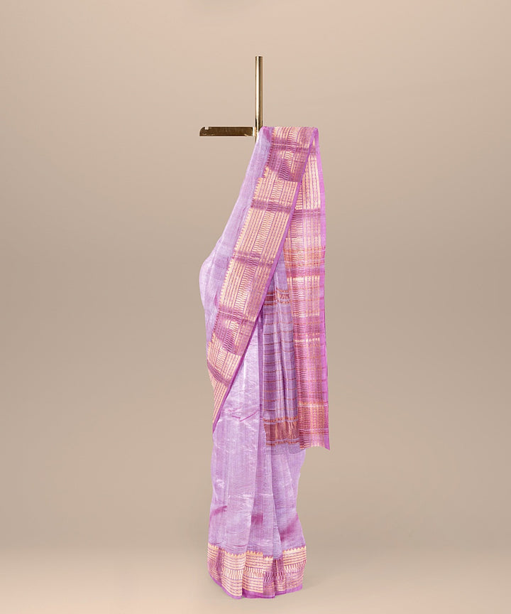 Light purple handwoven mangalagiri cotton silk saree