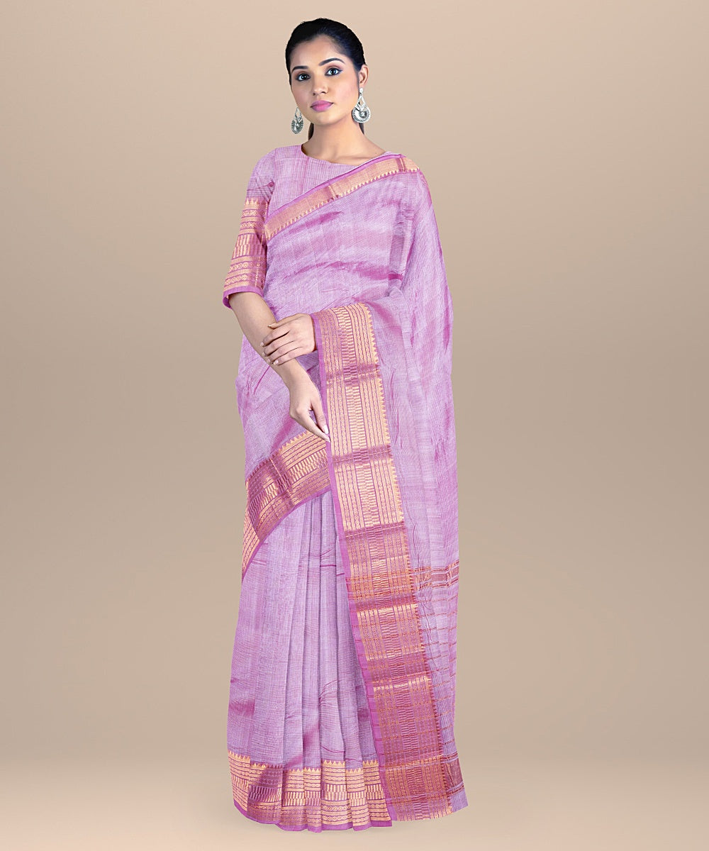 Light purple handwoven mangalagiri cotton silk saree