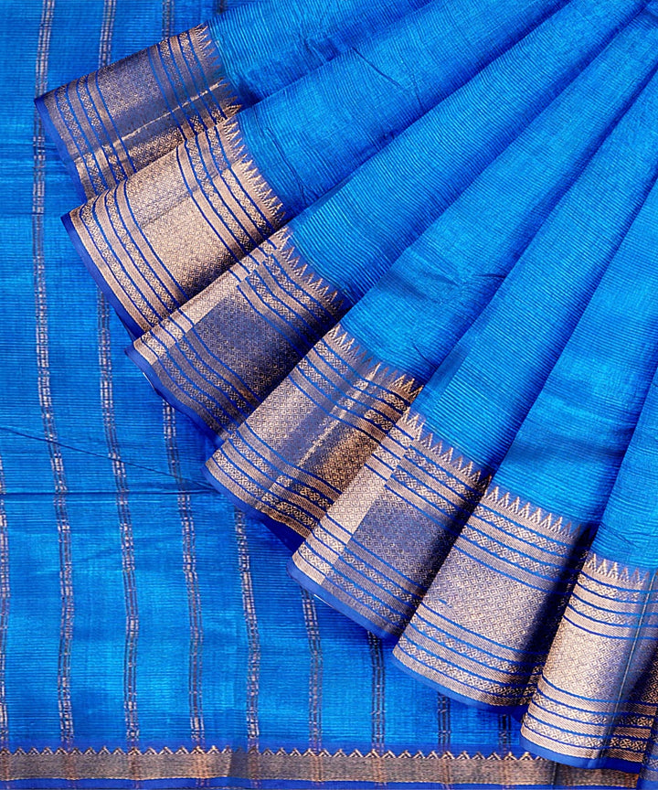 Navy blue cotton silk mangalagiri handwoven saree