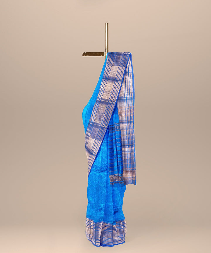 Navy blue cotton silk mangalagiri handwoven saree