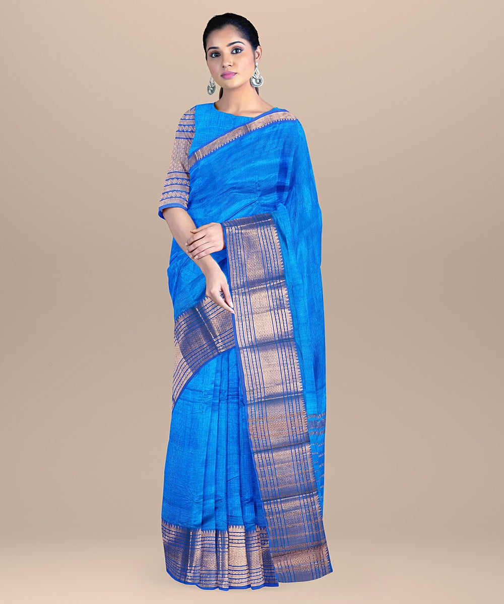 Navy blue cotton silk mangalagiri handwoven saree