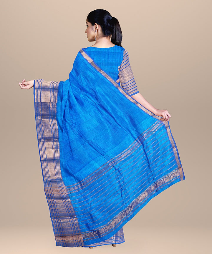 Navy blue cotton silk mangalagiri handwoven saree