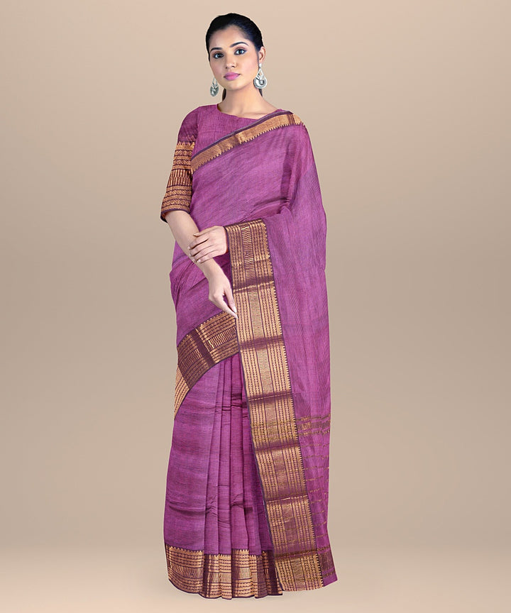 Purple light mangalagiri handwoven cotton silk saree