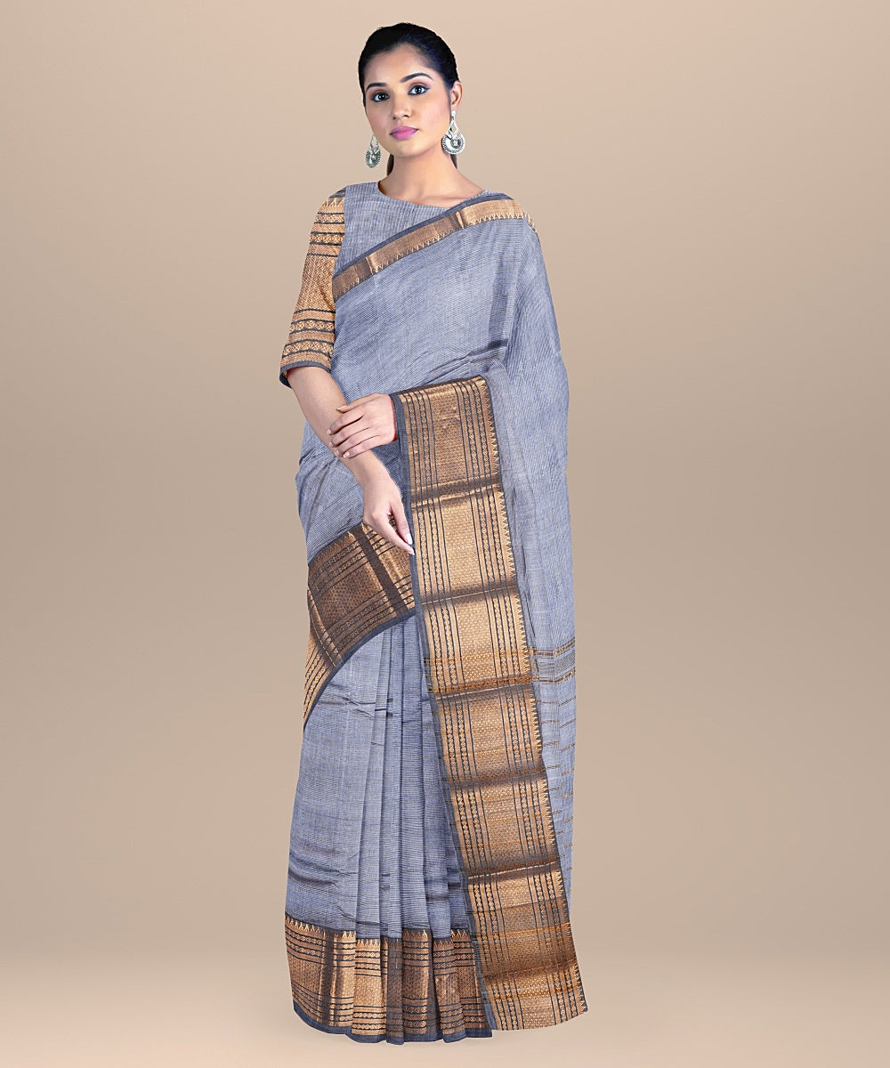 Lavender handwoven mangalagiri cotton silk saree