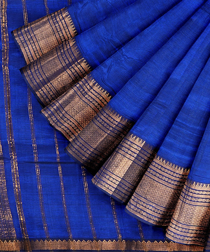 Navy blue handloom cotton silk mangalagiri saree