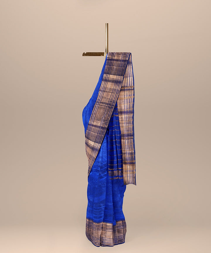 Navy blue handloom cotton silk mangalagiri saree