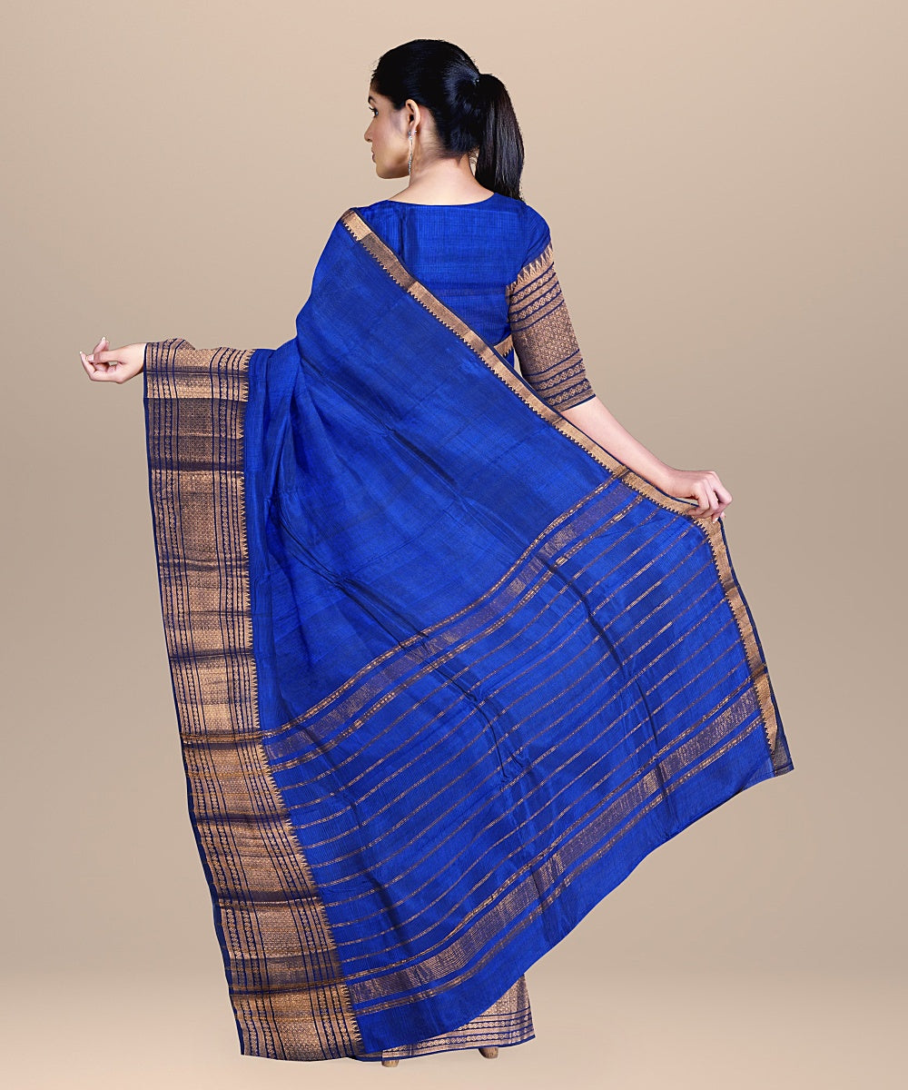 Navy blue handloom cotton silk mangalagiri saree