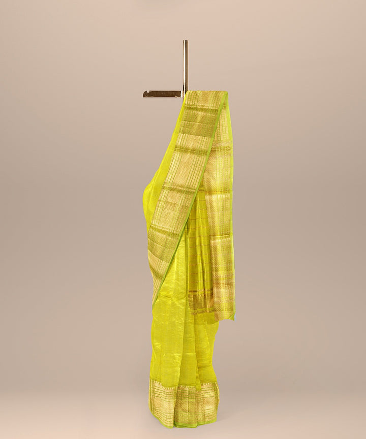 Yellow mangalagiri handwoven cotton silk saree