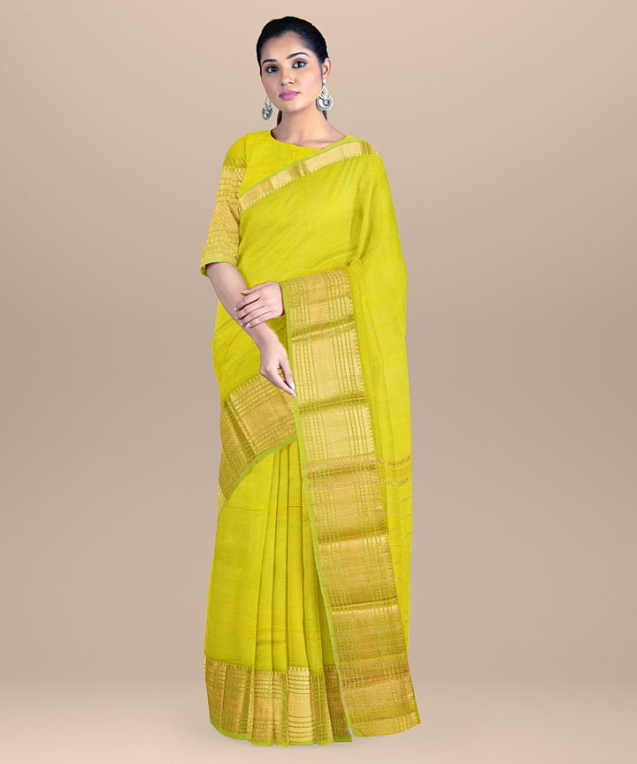 Yellow mangalagiri handwoven cotton silk saree