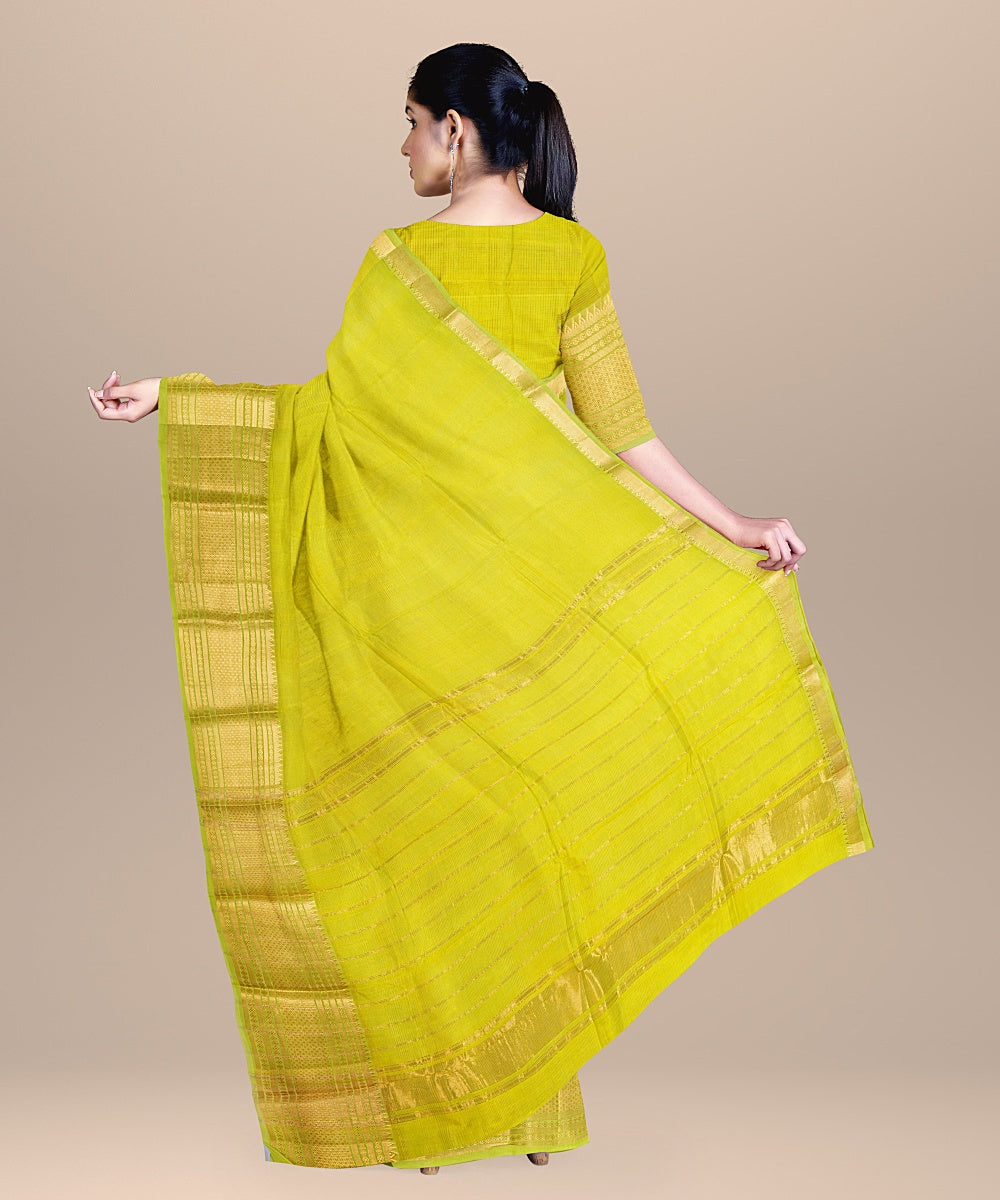 Yellow mangalagiri handwoven cotton silk saree