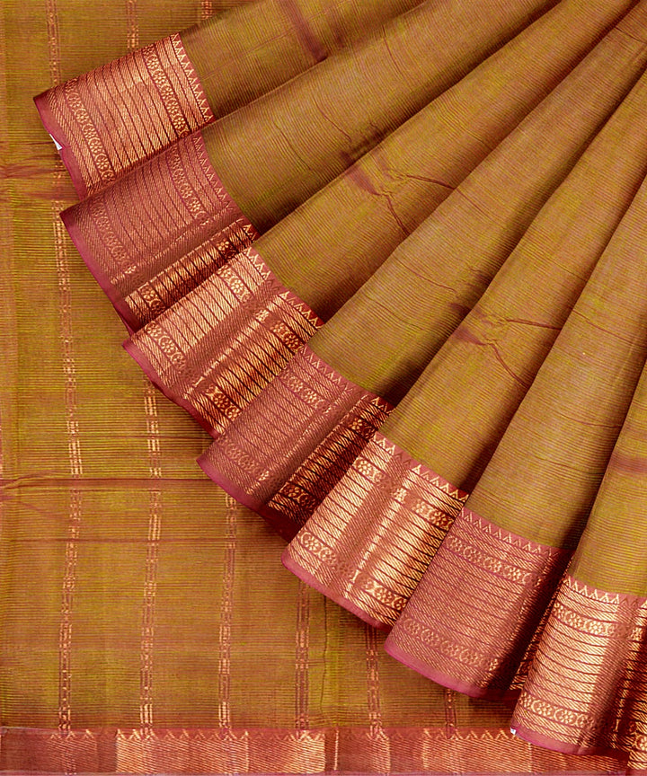 Brown red handwoven mangalagiri cotton silk saree