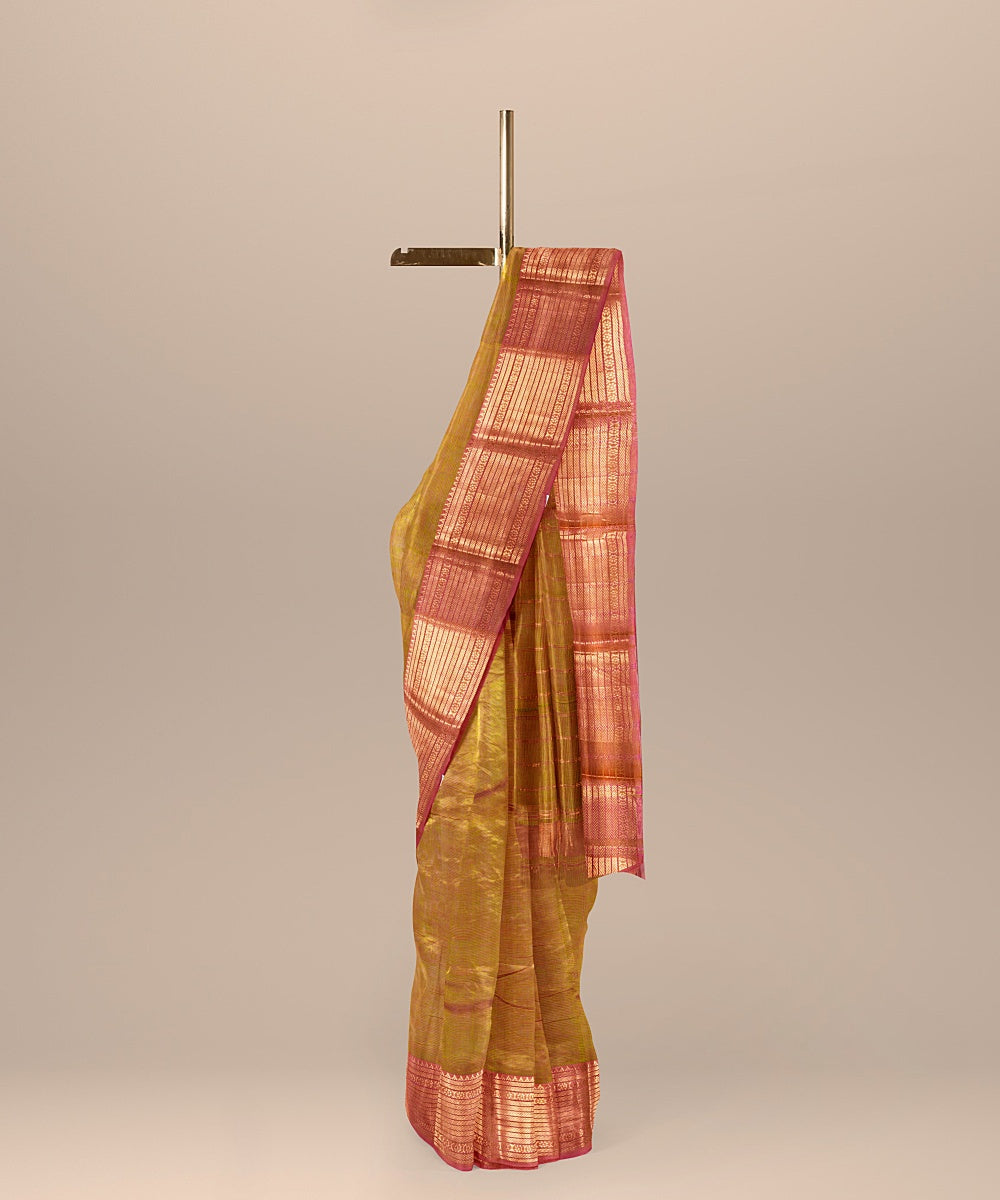 Brown red handwoven mangalagiri cotton silk saree